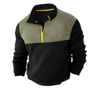 Sudadera con capucha estilo japonés patchwork casual para hombre, cálido, para invierno, cuello alto, media cremallera, manga larga, camiseta deportiva, corte holgado, cómodo, corto para hombre, Verde