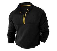 Sudadera con capucha estilo japonés patchwork casual para hombre, cálido, para invierno, cuello alto, media cremallera, manga larga, camiseta deportiva, corte holgado, cómodo, corto para hombre, Negro