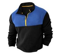 Sudadera con capucha estilo japonés patchwork casual para hombre, cálido, para invierno, cuello alto, media cremallera, manga larga, camiseta deportiva, corte holgado, cómodo, corto para hombre, azul