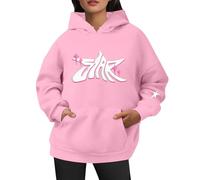 Sudadera con Capucha Forro Polar Estampado Letras Bolsillo Estrella Cordón