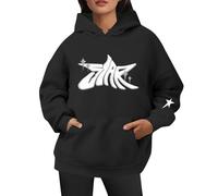 Sudadera con Capucha Forro Polar Estampado Letras Bolsillo Estrella Cordón
