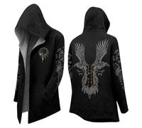 Sudadera con capucha genérica con cremallera vikingo para hombre mitología nórdica vikingo tatuajes impresos sudadera de manga larga suéter casual otoño invierno cárdigan con bolsillos sudadera con
