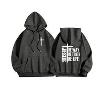 Sudadera con capucha genérica para hombre con capucha con estampado de letras estilo cristo Slim Fit Casual Sudadera con capucha para hombre invierno diario deporte todas las estaciones, gris oscuro