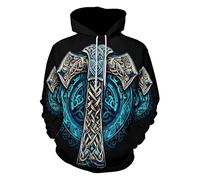 Sudadera con capucha genérica para hombre de impresión mitología nórdica gótica Steampunk traje medieval estilo vikingos impreso cráneo Y2K chaqueta media temporada deportiva y ligera suéter de manga