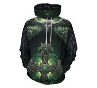 Sudadera con capucha genérica para hombre de impresión mitología nórdica gótica Steampunk traje medieval estilo vikingos impreso cráneo Y2K chaqueta media temporada deportiva y ligera suéter de manga