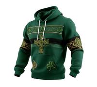 Sudadera con capucha genérica para hombre verde irlandés con cruz celta bordada con capucha para hombre cómodo diario, estilo de San Patricio para eventos festivos para deportes o ocio, verde oscuro