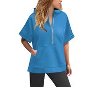 Sudadera con capucha genérica para mujer con Quart Zip - Sudadera con capucha ligera para mujer con mangas con capucha elegante con dos bolsillos sudadera Color sólido Tops Primavera Otoño Sudadera