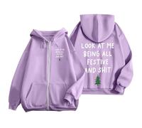 Sudadera con capucha genérica para mujer, Navidad, look at Me Being All Festive and Shit, estampado con cremallera de manga larga, bolsillo con cordón informal de moda casual cómoda salida a la moda