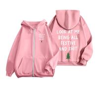 Sudadera con capucha genérica para mujer, Navidad, look at Me Being All Festive and Shit, estampado con cremallera de manga larga, bolsillo con cordón informal de moda casual cómoda salida a la moda