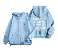 Sudadera con capucha genérica para mujer, Navidad, look at Me Being All Festive and Shit, estampado con cremallera de manga larga, bolsillo con cordón informal de moda casual cómoda salida a la moda