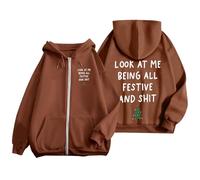 Sudadera con capucha genérica para mujer, Navidad, look at Me Being All Festive and Shit, estampado con cremallera de manga larga, bolsillo con cordón informal de moda casual cómoda salida a la moda