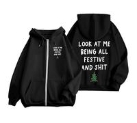 Sudadera con capucha genérica para mujer, Navidad, look at Me Being All Festive and Shit, estampado con cremallera de manga larga, bolsillo con cordón informal de moda casual cómoda salida a la moda