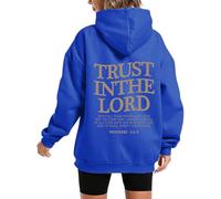 Sudadera con capucha genérica para mujer Trust Inthe Lord, cuello redondo, sudadera oversize jersey de manga larga, ropa de calle, informal, manga larga, jersey de entretiempo estampado, azul, 4XL