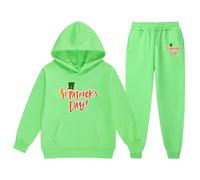 Sudadera con capucha genérica para niño San Patricio de gran tamaño manga larga con letra impresa Top Jersey Pantalones Moda Occidental Invierno Grueso Ropa Corsage(Green, 8-9 Years)