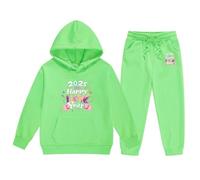 Sudadera con capucha genérica para niños 2026 de gran tamaño manga larga con letra impresa Top Jersey Pantalones Moda Occidental Invierno Grueso Ropa Corsage(Green, 4-5 Years)