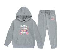 Sudadera con capucha genérica para niños 2026 de gran tamaño manga larga con letra impresa Top Jersey Pantalones Moda Occidental Invierno Grueso Ropa Corsage(Grey, 8-9 Years)