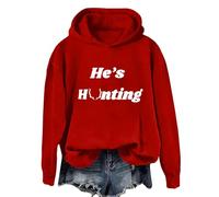 Sudadera con capucha gigante de gran tamaño para mujer con texto en inglés "He's Hunting The", "Your He's Hunting Thing", rosso, XXL