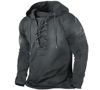 Sudadera con capucha gótica steampunk para hombre, con cordones, de manga larga, con capucha, medieval, renacentista, para entrenamiento, al aire libre, con cordón, sudadera vintage, Negro, L