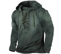 Sudadera con capucha gótica steampunk para hombre, con cordones, de manga larga, con capucha, medieval, renacentista, para entrenamiento, al aire libre, con cordón, sudadera vintage, verde, M
