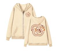 Sudadera con capucha gráfica con estampado de letras y cremallera, ropa de moda para mujer, beige, S