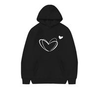 Sudadera con capucha grande con cordón, manga larga, ajuste holgado, con corazones grandes y pequeños en la camiseta negra para niños, Negro , 13-14 años