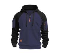 Sudadera con capucha gruesa de invierno para hombre, estilo americano, forro polar, resistente al frío, con cordón de bolsillo, azul marino, L
