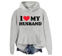 Sudadera con capucha "I Love My Husband & I Love My Wife" para parejas, regalo de aniversario de matrimonio, San Valentín, Gris 1, S