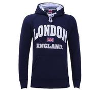 Sudadera con capucha Itzu para hombre, diseño London/England, con capucha, de algodón, Union Jack, azul marino, XXL