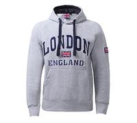 Sudadera con capucha Itzu para hombre, diseño London/England, con capucha, de algodón, Union Jack, gris claro, M