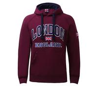 Sudadera con capucha Itzu para hombre, diseño London/England, con capucha, de algodón, Union Jack, rojo (Maroon), XL