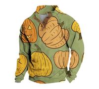 Sudadera con capucha Jack O Lantern con cremallera de 1/4 para hombre, sudadera de manga larga con parches en los codos, suéteres gruesos de invierno, suéteres holgados, sudaderas con cuello alto