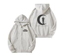 Sudadera con Capucha Jimin-Muse De K-Pop con Cremallera De Algodón, Top Gráfico Unisex(White Gray A-Fleece,L)