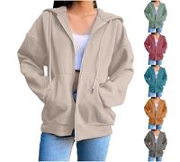 Sudadera con capucha ligera, chaqueta deportiva para mujer con cremallera con capucha y cremallera, con bolsillo, abrigos de manga larga, ropa de gran tamaño Loungewear Color sólido chándal, caqui
