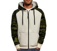Sudadera con capucha lisa con cremallera para hombre, con bloqueo de camuflaje, con cremallera, manga larga, forro polar, casual, para el trabajo, caminar, al aire libre, chaqueta con capucha