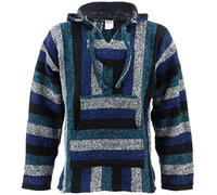 Sudadera con capucha mexicana Baja Jerga, estilo surf hippy, color azul frío