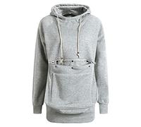 Sudadera con Capucha Mujer Color Liso Casual Mujeres Pet Pouch Coat Hoodie Long Sleeve Big Pocket Pullover Jackets Cat Puppy Holder Sólido Sudadera con Capucha (Grey, M)