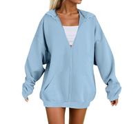 Sudadera con Capucha Mujer Invierno Forro Polar cálida Manga Larga Holgada Casual Abrigo Felpa cómoda Cremallera Bolsillo otoño diseño gráfico Estampado Moderno Elegante (Sky Blue, XXXL)