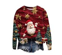 Sudadera con Capucha Mujer,Jersey Hombre navideño,Jumper Funny Print Pullover Crew Neck Long Sleeve Jumper Xmas Sweat Festive Teenager Girls Long Sleeve Jumper Tops Sudadera Chica Wine, L