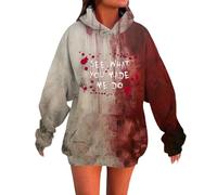Sudadera con Capucha Mujer Oversize Estampado Manchas de Sangre, Sudadera Manga Larga Otoño, Ropa Informal Terror Halloween con Bolsillo Canguro Comodidad