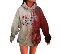 Sudadera con Capucha Mujer Oversize Estampado Manchas de Sangre, Sudadera Manga Larga Otoño, Ropa Informal Terror Halloween con Bolsillo Canguro Comodidad