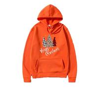Sudadera con Capucha navideña Linda Sudadera con Capucha de Gran tamaño con Estampado gráfico navideño 2024 Tops de Moda de Manga Larga para Entrenamiento para Damas y Caballeros (Orange, XXL)