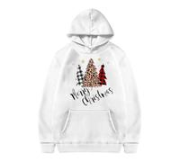 Sudadera con Capucha navideña Linda Sudadera con Capucha de Gran tamaño con Estampado gráfico navideño 2024 Tops de Moda de Manga Larga para Entrenamiento para Damas y Caballeros (White, XXXL)