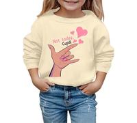 Sudadera con capucha para el día de San Valentín 2026, otoño e invierno, de moda, con estampado de dedos, para niños, beige, 5-6 años