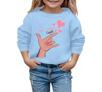 Sudadera con capucha para el día de San Valentín 2026, otoño e invierno, de moda, con estampado de dedos, para niños, azul celeste, 2-3 años