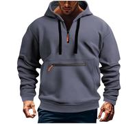 Sudadera con capucha para hombre, ajuste holgado, media cremallera, con cordones, manga larga, lisa, de combate, con puños, de forro polar, clásica, casual, ligera, con capucha, para el trabajo, gris