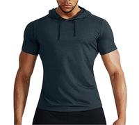 Sudadera con capucha para hombre, casual, de manga corta, básica, lisa, musculosa, para entrenamiento, gimnasio, Verde tirando a negro, L