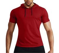 Sudadera con capucha para hombre, casual, de manga corta, básica, lisa, musculosa, para entrenamiento, gimnasio, rosso, S