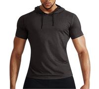 Sudadera con capucha para hombre, casual, de manga corta, básica, lisa, musculosa, para entrenamiento, gimnasio, gris oscuro, XXL