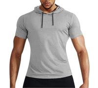Sudadera con capucha para hombre, casual, de manga corta, básica, lisa, musculosa, para entrenamiento, gimnasio, blanco, S