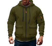 Sudadera con capucha para hombre, casual, forro polar, con cremallera, manga larga, cómoda, con cordón, para el trabajo, gimnasio, correr, ajuste regular, chaqueta lisa de forro polar con bolsillos